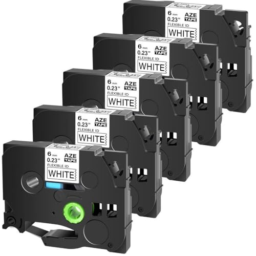 SEFNPOME 5PK 6 mm Flexibler ID Laminat kompatibel mit Tze-FX211-Etikettband Schwarz auf weiße Kassettenkassette Kompatibel mit Etikettendrucker von SEFNPOME