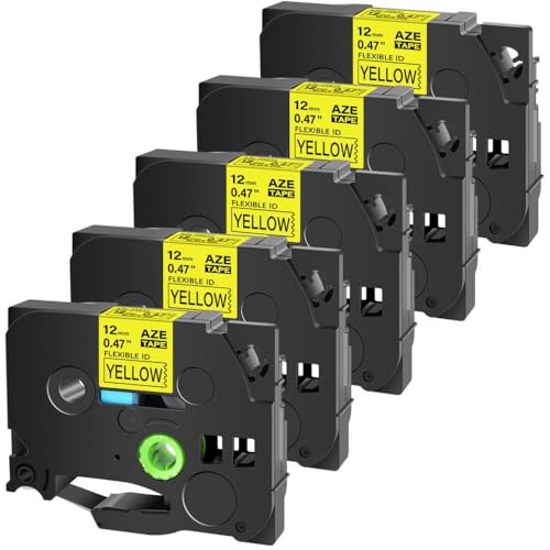 SEFNPOME 5PK Flexible ID Laminat 12 mm kompatibles Etikettband schwarz auf gelbe Kassette Kassette Kompatibel mit Etikettendrucker von SEFNPOME