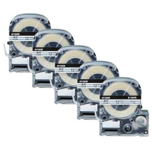 SEFNPOME 5PK SS12KW Label Tape 9/12/18/24mm kompatibel mit SC12YW-Etikett funktioniert schwarz auf weißem Klebeband Kompatibel mit LW-300 LW-400 kompatible Etikettenhersteller(5PK Black on Clear) von SEFNPOME