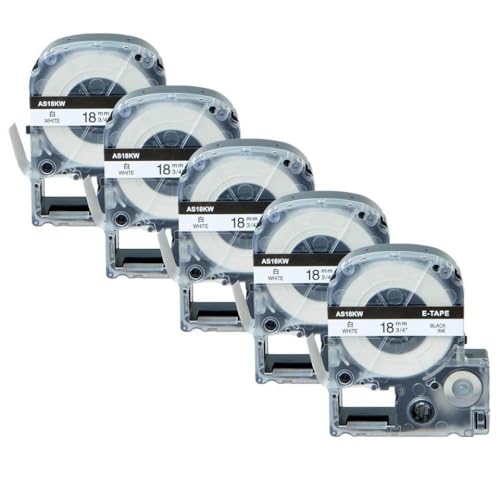 SEFNPOME 5PK SS12KW Label Tape 9/12/18/24mm kompatibel mit SC12YW-Etikett funktioniert schwarz auf weißem Klebeband Kompatibel mit LW-300 LW-400 kompatible Etikettenhersteller(5PK Black on White) von SEFNPOME