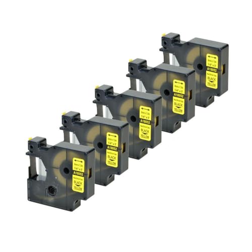 SEFNPOME 5pcs 6-24 mm schwarz auf Weiß und Schwarz auf gelbem Hitze Schrumpfrohrklebeband kompatibel mit Etikettenhersteller-Modellen 18051 18052 18053 18054 18055 18056(5PK Black on Yellow) von SEFNPOME