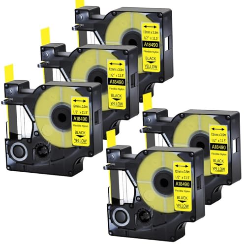 SEFNPOME 5pcs Etikettbandkapitibel mit 18488 Schwarz auf Weiß 12 19 mm Flexible Nylonbänder Kompatibel mit 4200 6000 und 3M PL200 Drucker(Black on Yellow) von SEFNPOME