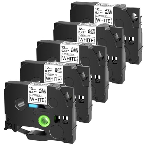 SEFNPOME 5pk 6 9 12 18 24 mm Flexibler ID Laminat Tape kompatibel mit TZE FX211 221 231 241 251 Schwarz auf Weiß Kompatibel mit Etikettendrucker von SEFNPOME