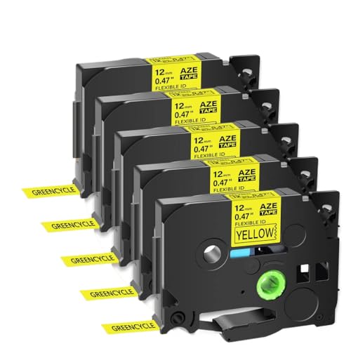 SEFNPOME 5pk kompatibel 12 mm Flexible ID-Laminat-Etikettband schwarz auf Gelb Kompatibel mit PT-1000 Drucker TZE-FX 631 von SEFNPOME