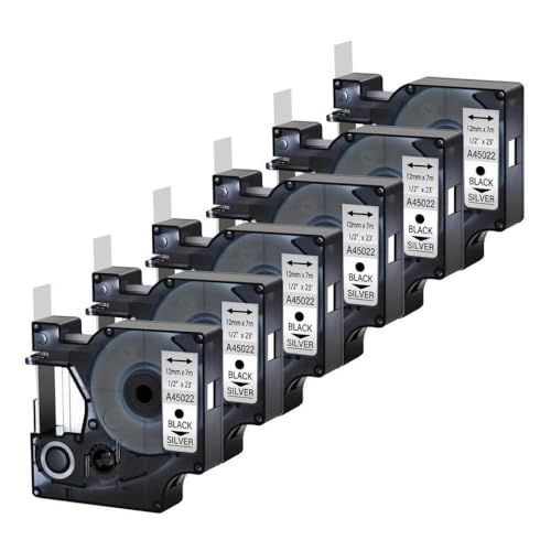 SEFNPOME 6PK Schwarz auf Silber -Etikett -Klebeband kompatibel mit D1 45022 12 mm Bänder zur Verwendung mit LabelManager 160 280 360d 420p 450 450d Label Macher von SEFNPOME