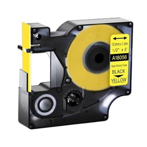 SEFNPOME 6mm 9mm 12 mm 19 mm 24 mm Wärmeschrinkband kompatibel mit Industrie -Etikett -Druckern Modelle 18053 18054 18055 18056 18057 18058 Kompatibel mit 4200 5200 Serie(Black on Yellow) von SEFNPOME