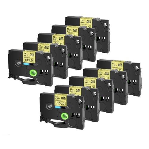 SEFNPOME Kompatible 10pcs Tze231 241 251 335 Band Kompatibel mit den Hersteller schwarz auf weiße Etikettbandgrößen 6 mm 9 mm 12 mm 18mm 24 mm(Black on Gold) von SEFNPOME