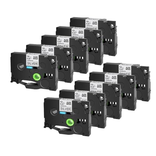SEFNPOME Kompatible 10pcs Tze231 241 251 335 Band Kompatibel mit den Hersteller schwarz auf weiße Etikettbandgrößen 6 mm 9 mm 12 mm 18mm 24 mm(Black on Silver) von SEFNPOME