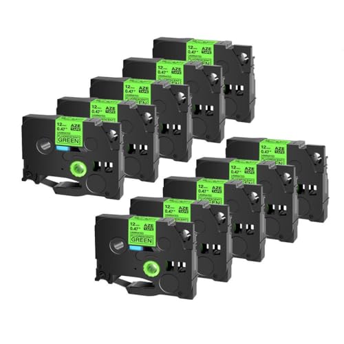 SEFNPOME Kompatible 10pcs Tze231 241 251 335 Band Kompatibel mit den Hersteller schwarz auf weiße Etikettbandgrößen 6 mm 9 mm 12 mm 18mm 24 mm(Black on flu-Green) von SEFNPOME
