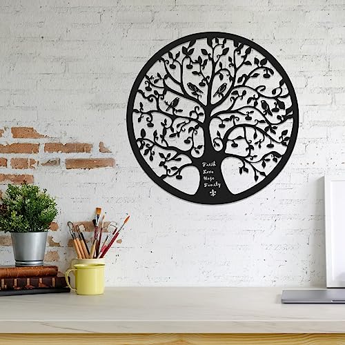 Baum des Lebens Wandkunst-Dekor, 28 cm, rund, Metall, Vögel auf Baumzweig, Silhouette, Wanddekoration für drinnen und draußen, Wandbehang, Kunstwerk, Dekoration für Flur, Wohnzimmer, Schlafzimmer, von SEGNAYEN