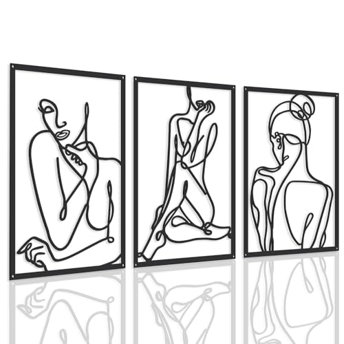 SEGNAYEN Metall Minimalistische abstrakte Frau Wandkunst, 3 Stück moderne weibliche Körperlinie Wandkunst Dekor, 45 x 30 cm Wanddekoration Kunstwerk für Badezimmer Wohnzimmer Schwarz von SEGNAYEN