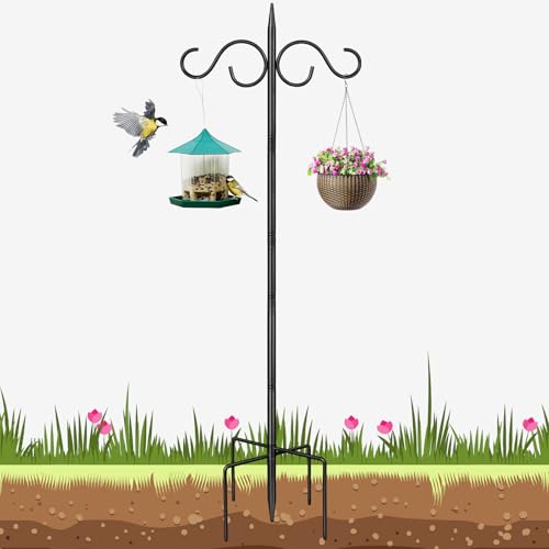 Vogelfutterstation und Aufhänger, 2 m, robuste Vogelfutter-Hängestation mit Basis, doppelte Schäferhunde, Ganoven Haken, freistehend für draußen, Laterne, Gartenlichter, Blumenkorb, schwarz, 1 Stück von SEGNAYEN