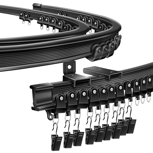 Vorhangschiene für Erkerfenster, 4,26 m, flexibel, biegbar, Deckenvorhangschiene, schwarzer Kunststoff, Wanddeckenmontage, Vorhangschienensystem und Beschläge für Wohnmobil-Raumteiler, schwere von SEGNAYEN