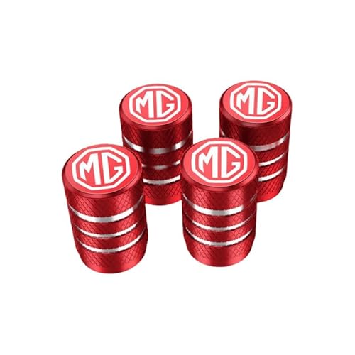 SEGSFGHD 4 Stück Reifenventilkappen, Rot, Metall, für MG MG3 2018-2023 Auto Ventilkappen, PKW von SEGSFGHD