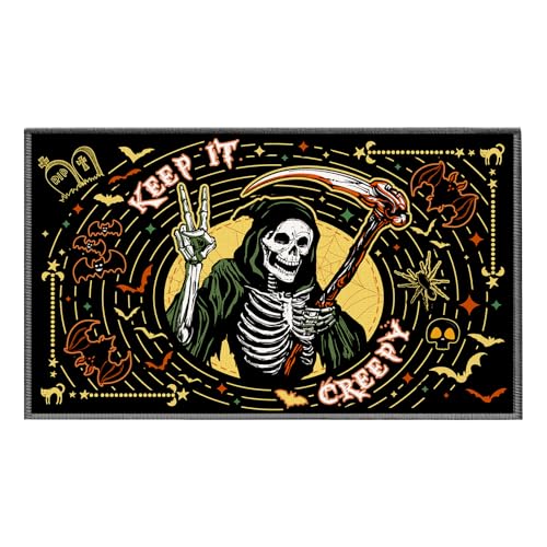 Halloween-Fußmatte für den Außenbereich für Haustür, rustikale Leinen-Eingangsmatte, rutschfeste Gummi-Unterseite, gruselige Halloween-Fußmatte, Außeneingang-Dekor (43,2 x 73,2 cm, schwarzer Halloween-Fußmatte für den Außenbereich für Haustür, rustikale Leinen-Eingangsmatte, rutschfeste Gummi-Unterseite, gruselige Halloween-Fußmatte, Außeneingang-Dekor (43,2 x 73,2 cm, schwarzer von SEGXCFL