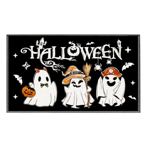 Halloween-Fußmatte für den Außenbereich für Haustür, rustikale Leinen-Eingangsmatte, rutschfeste Gummi-Unterseite, gruselige Halloween-Fußmatte, Außeneingangs-Dekor (43,2 x 73,2 cm, Halloween-Geist) von SEGXCFL