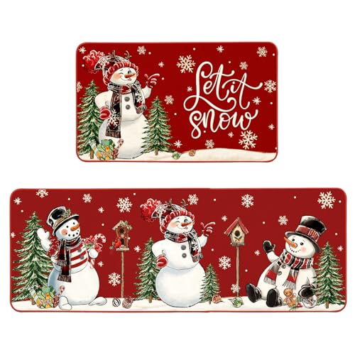 SEGXCFL Weihnachtliche Küchenmatten, Rot, 2er-Set, Schneemann, Weihnachts-Küchenläufer, Teppiche, Schneeflocken, Lebkuchen-Dekorationen für Boden, Badezimmer, Wohnzimmer, Tür SEGXCFL Weihnachtliche Küchenmatten, Rot, 2er-Set, Schneemann, Weihnachts-Küchenläufer, Teppiche, Schneeflocken, Lebkuchen-Dekorationen für Boden, Badezimmer, Wohnzimmer, Tür von SEGXCFL