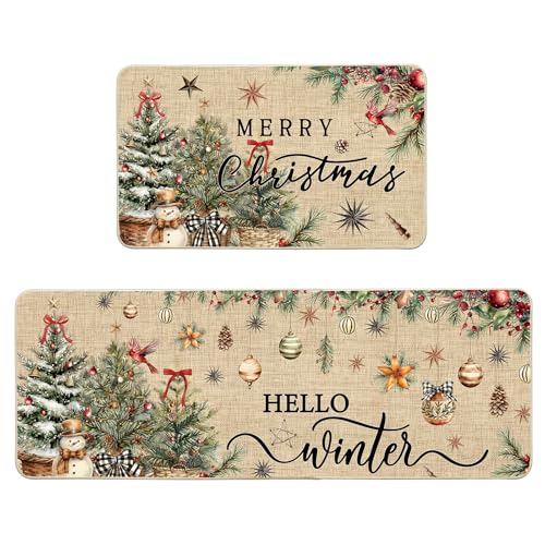 SEGXCFL Weihnachtliche Küchenmatten, rustikale Vintage-Küchenteppiche, Set mit 2 Kardinal-Sitzstangen, Schneemann, Küchenläufer, Teppiche, Dekorationen für Boden, Badezimmer, Wohnzimmer, Tür SEGXCFL Weihnachtliche Küchenmatten, rustikale Vintage-Küchenteppiche, Set mit 2 Kardinal-Sitzstangen, Schneemann, Küchenläufer, Teppiche, Dekorationen für Boden, Badezimmer, Wohnzimmer, Tür von SEGXCFL