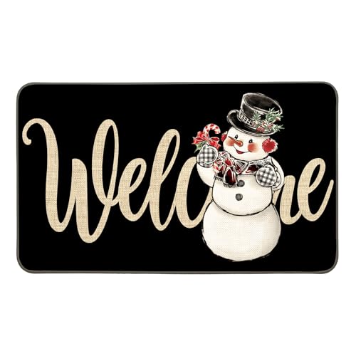Weihnachtsmatte für den Außenbereich, PU, rutschfeste Matten für Haustür, dekorative Weihnachts-Fußmatte, 43,2 x 73,2 cm, schwarzer Weihnachtsteppich, strapazierfähiger Schneemann, Willkommensmatte Weihnachtsmatte für den Außenbereich, PU, rutschfeste Matten für Haustür, dekorative Weihnachts-Fußmatte, 43,2 x 73,2 cm, schwarzer Weihnachtsteppich, strapazierfähiger Schneemann, Willkommensmatte von SEGXCFL
