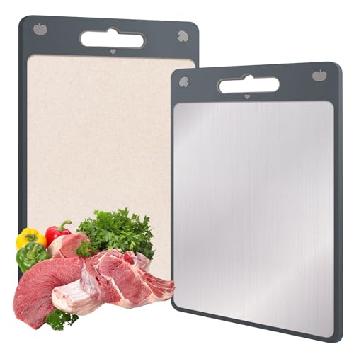 Schneidebrett Doppelseitiges Küche, Edelstahl 304 Weizenstroh Schneidbrett Cutting Board, Rutschfeste, mit Hängelöchern, Roh oder Gekocht Getrennt Geschnitten Werden Schneidebrett Doppelseitiges Küche, Edelstahl 304 Weizenstroh Schneidbrett Cutting Board, Rutschfeste, mit Hängelöchern, Roh oder Gekocht Getrennt Geschnitten Werden von SEHAUSEU