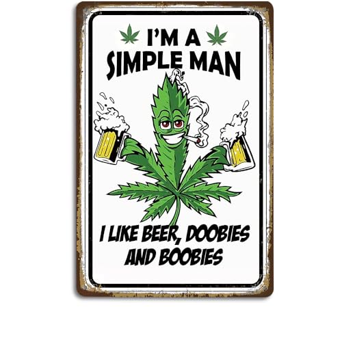 SEHINU I'M A Simple Man Weed Poster Metallschild – 20,3 x 30,5 cm Vintage Funny Man Cave Decor, Trippy Room Decor Schild, 420 Zubehör, Unkraut-Wandkunst, Bierschild (C182) von SEHINU