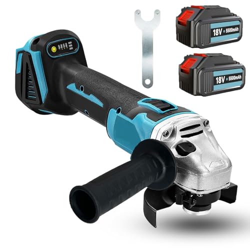 Akku-Winkelschleifer, Kompatibel mit Makita Bürstenlo,18V Trennschleifer Scheibe 125mm Schleifen mit 2x5500mAh Akku， Mehrere Zubehörteile von SEHMTSRF