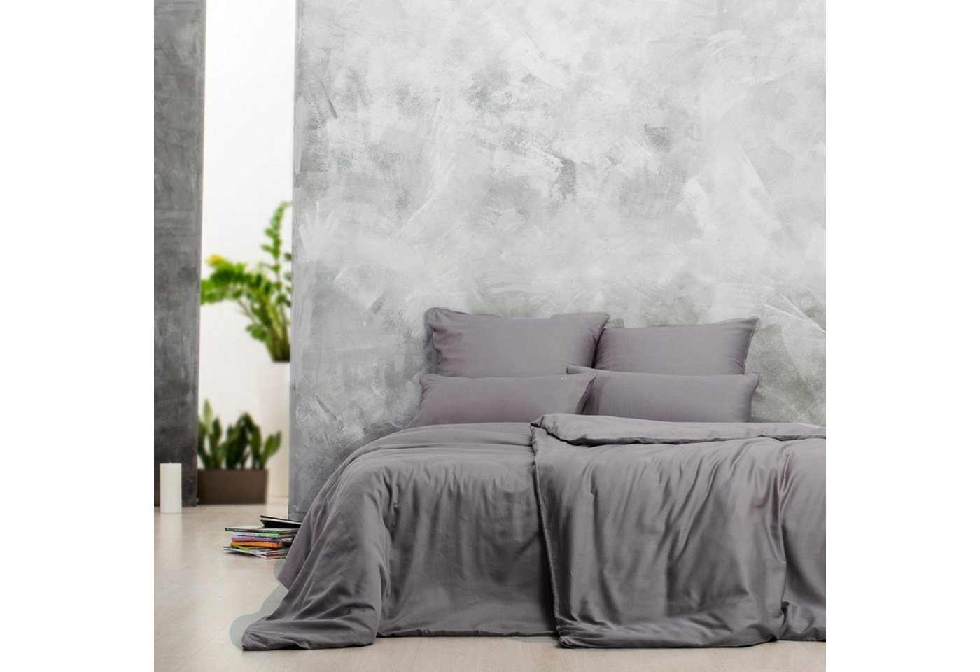 Bettwäsche aus 100% Mako-Satin Baumwolle Lilac-Grey, SEI Design, Mako Satin, 1 teilig, gesticktes Logo von SEI Design