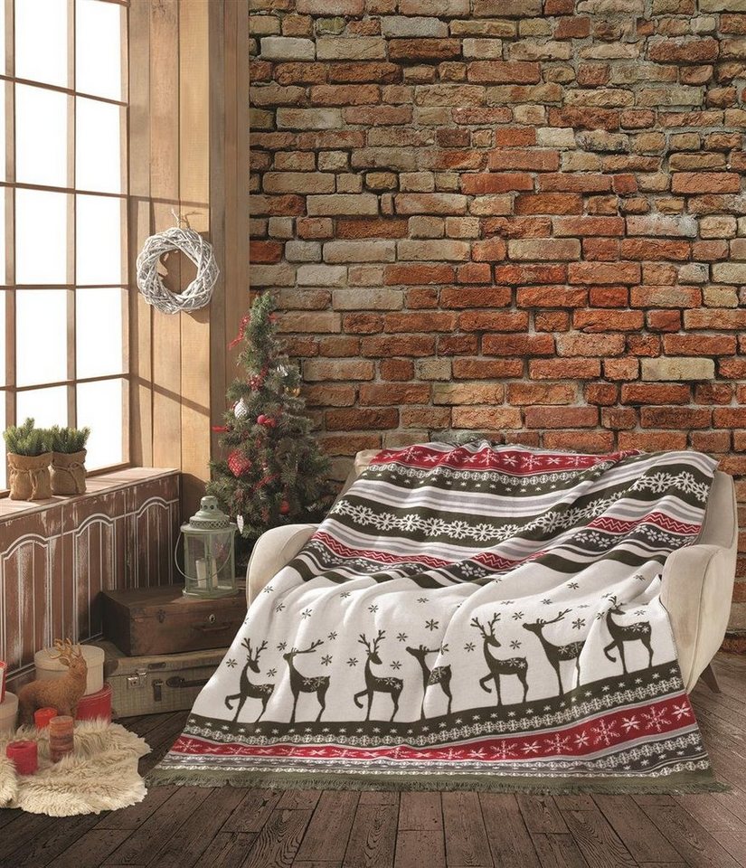 Plaid X-Mas Kuscheldecke - Weihnachten, SEI Design, 58% Baumwolle Rentier green von SEI Design