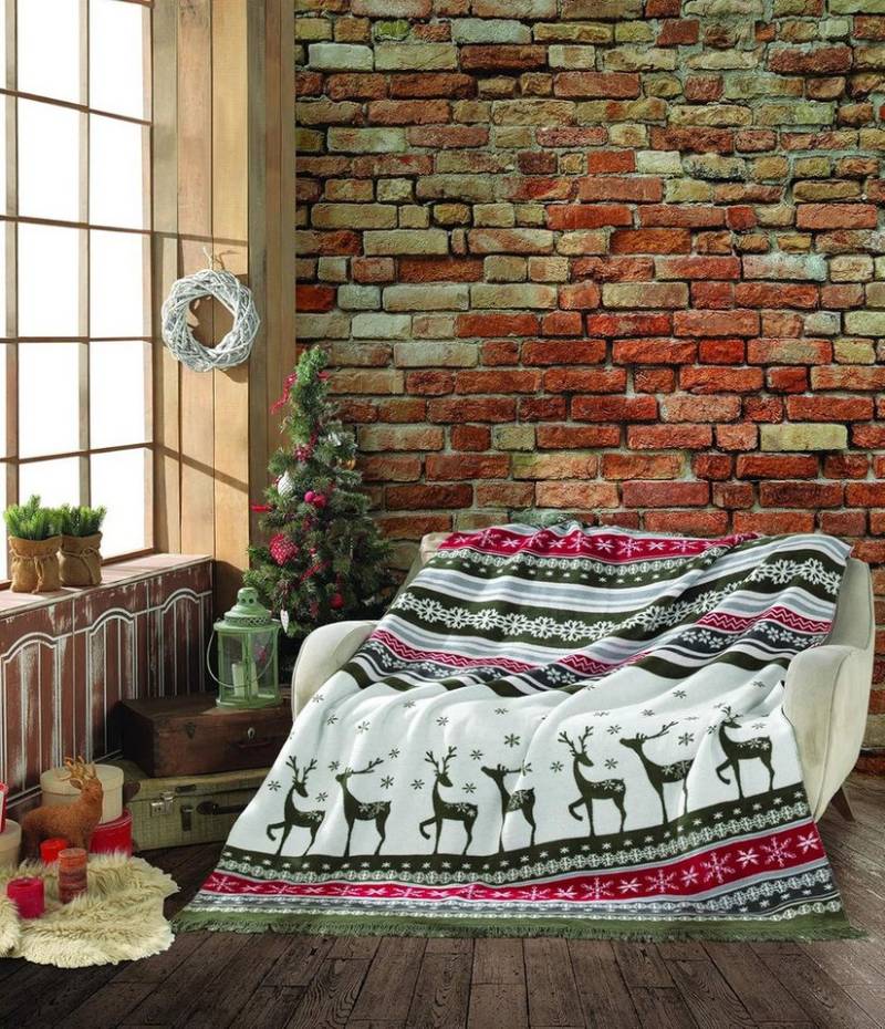 Plaid X-Mas Weihnachsdecke Kuscheldecke Tagesdecke Decke 150x200 cm, SEI Design, Deko Wohnzimmer Überwurf für Couch von SEI Design