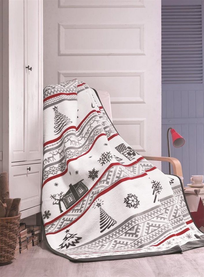 Plaid X-Mas Weihnachsdecke Kuscheldecke Tagesdecke Decke 150x200 cm, SEI Design, Weihnachtsdeko Winter Deko Weihnachten Überwurf von SEI Design