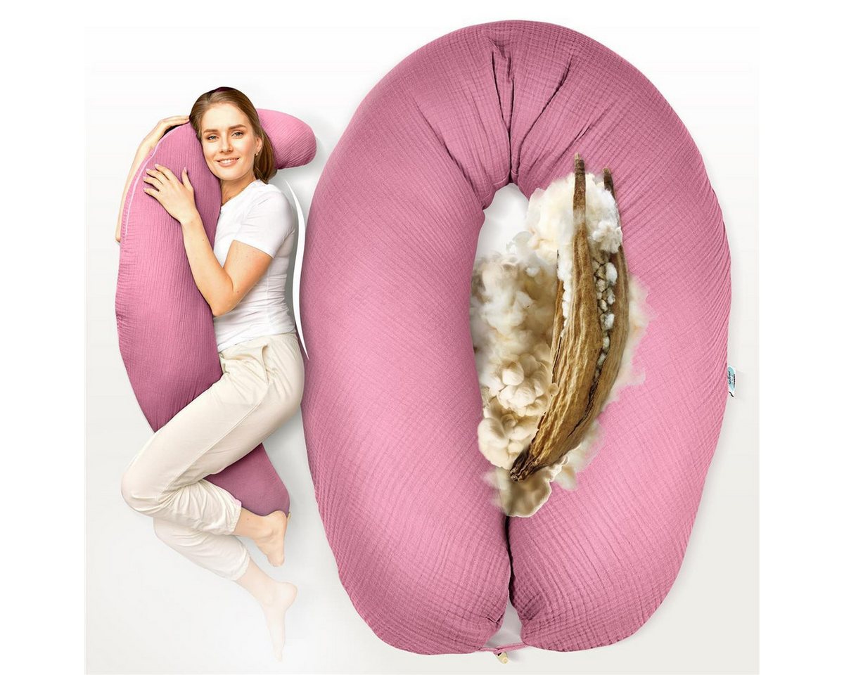 SEI Design Stillkissen Kapok Stillkissen Naturstillkissen 190x30 Seitenschläferkissen Natur, Schwangerschaftskissen mit Bezug, Kapok-Füllung, Bezug Bio-Baumwolle von SEI Design