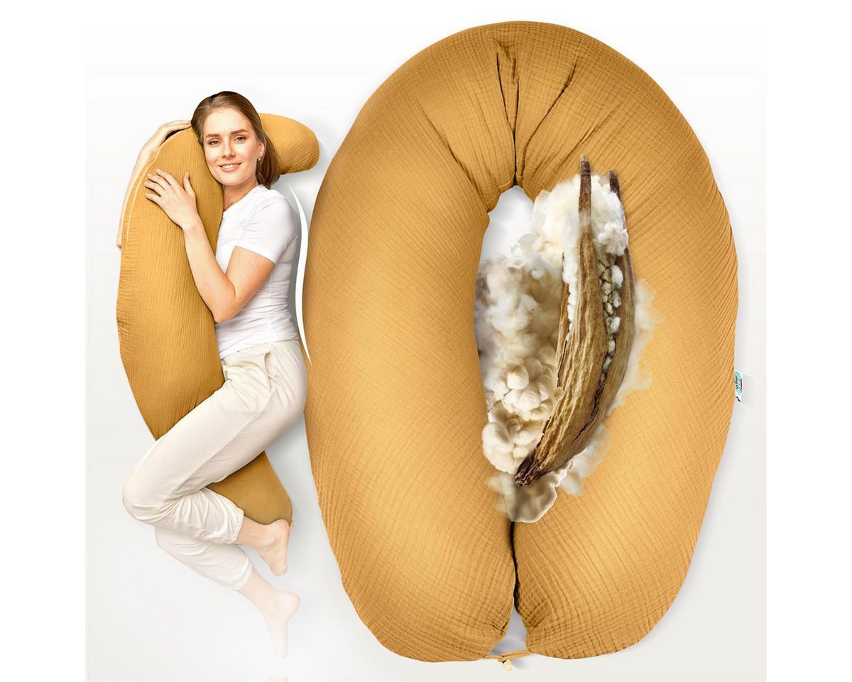 SEI Design Stillkissen Kapok Stillkissen Naturstillkissen 190x30 Seitenschläferkissen Natur, Schwangerschaftskissen mit Bezug, Kapok-Füllung, Bezug Bio-Baumwolle von SEI Design