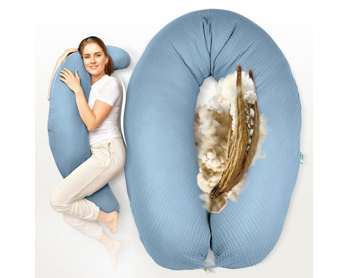 SEI Design Stillkissen Kapok Stillkissen Naturstillkissen 190x30 Seitenschläferkissen Natur, Schwangerschaftskissen mit Bezug, Kapok-Füllung, Bezug Bio-Baumwolle von SEI Design