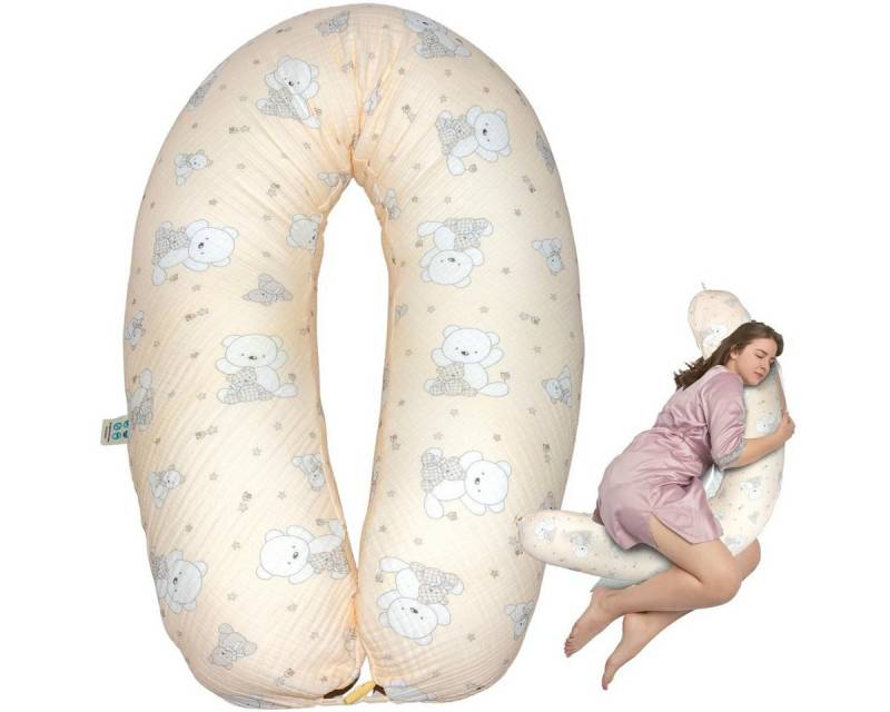 SEI Design Stillkissen Seitenschläferkissen XXL Babynest - Baby Erstausstattung Neugeborene, Kissen XXL 190x30 cm, Schwangerschaftskissen mit Bezug, Bezug 100% Baumwolle von SEI Design