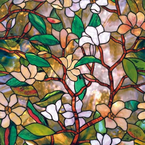 Fenster-Sichtschutzfolien-Aufkleber, Artscape Magnolia Fensterfolie, Vinyl für Glasfenster, Buntglas-Fensterfolie, Zuhause und Badezimmer, 45 x 300 cm von SEIBES