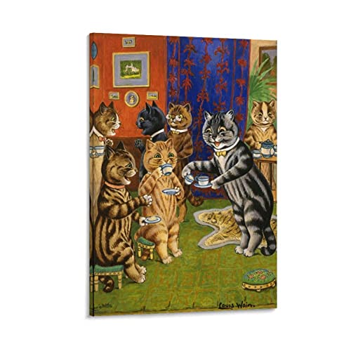 SEIBES Louis Wain Maler-Kunstdruck, Motiv "Cats Enjoy Afternoon Tea By Louis Wain", Kunstdruck, Wandbild, Foto, Farbe, zum Aufhängen, Familie, Schlafzimmer, Dekoration, Geschenk, 60 x 90 cm von SEIBES