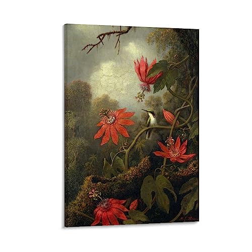 SEIBES Martin Johnson Heade Kunstdruck mit Kolibri und Passionsblumen zum Aufhängen, 40 x 60 cm von SEIBES