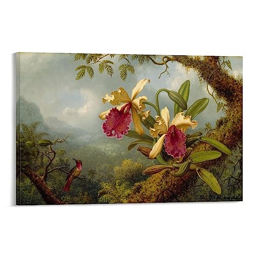 SEIBES Orchideen und Kolibri von Martin Johnson Heade Malerkunstwerk Raum Ästhetischer Druck Kunst Wandbild Leinwand Geschenke Moderne Schlafzimmer Dekor 60 x 90 cm von SEIBES