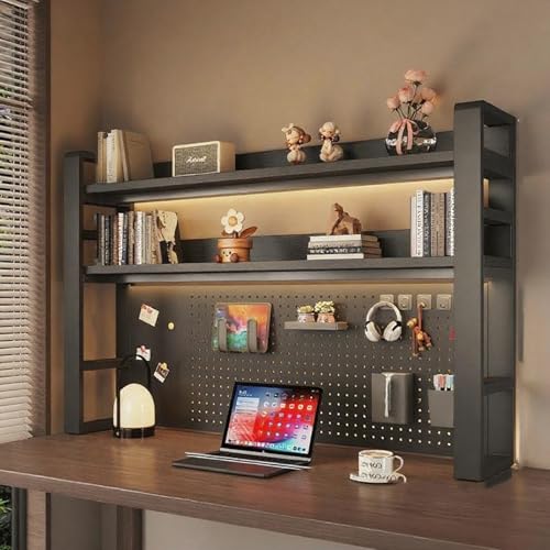 2-stöckiges Schreibtisch-Organizer-Regal, Schreibtischregal für die Oberseite des Schreibtischs, Schreibtischaufsatz aus Metall für Computermonitore(Black-B Double Layer,155CM/61IN) von SEIFE