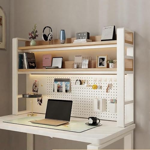 2-stöckiges Schreibtisch-Organizer-Regal, Schreibtischregal für die Oberseite des Schreibtischs, Schreibtischaufsatz aus Metall für Computermonitore(White-B Double Layer,55cm/21.6in) von SEIFE