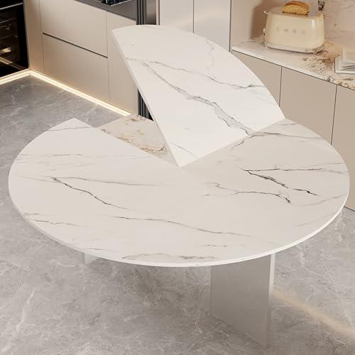 Große, runde, klappbare Tischplatte aus Holz, 139,7–218,4 cm, Tischplattenverlängerung, temporärer Ersatz für Tischplatten, Catering-Bankett-Partytische(White Stone Texture,180cm/70.8in) von SEIFE