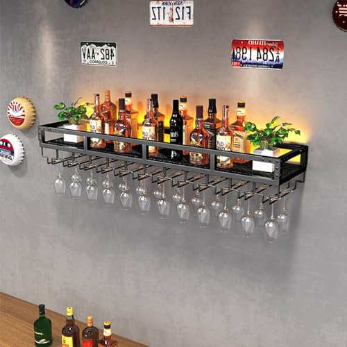 Industrie an der wand montiert weinregal aus metall,bar regal wand schwarz Mit Weinglashalter,einzelne Schicht weinregal metall mit LED-Licht,Wohnzimmer hängend weinglasregal,Schwarz und Gold(Black,10 Industrie an der wand montiert weinregal aus metall,bar regal wand schwarz Mit Weinglashalter,einzelne Schicht weinregal metall mit LED-Licht,Wohnzimmer hängend weinglasregal,Schwarz und Gold(Black,10 von SEIFE