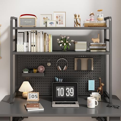 SEIFE 2-stöckiges Schreibtisch-Bücherregal, nur Schreibtischaufsatz, Schreibtischaufsatz, Bücherregal für Studentenwohnheime, Schreibtischaufsatz für Arbeitsplatten(Black Double Layer,75cm/29in) von SEIFE