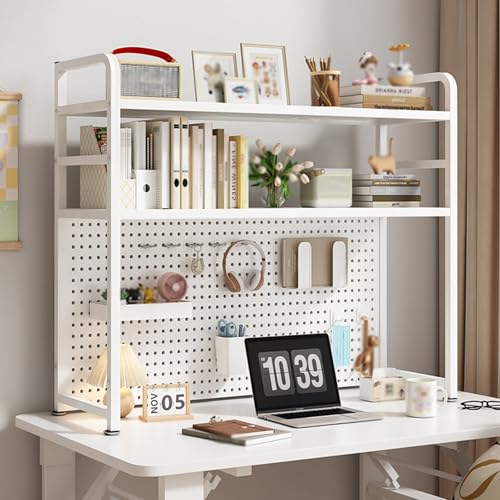 SEIFE 2-stöckiges Schreibtisch-Bücherregal, nur Schreibtischaufsatz, Schreibtischaufsatz, Bücherregal für Studentenwohnheime, Schreibtischaufsatz für Arbeitsplatten(White Double Layer,135cm/53in) von SEIFE