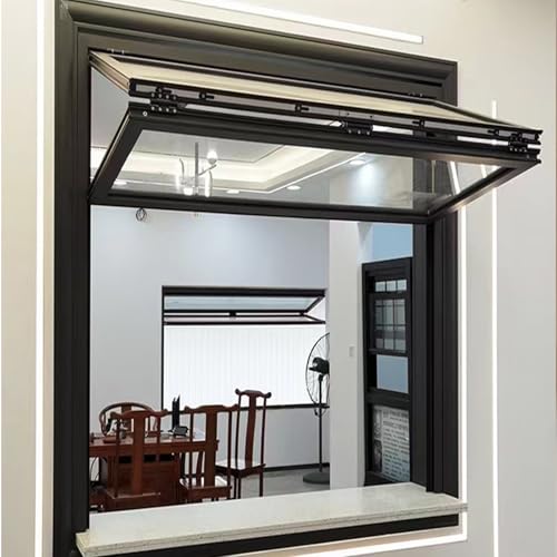 SEIFE Aluminium-Doppelfenster mit gehärtetem Glas, Metall-Konzessionsfenster, Rollo-Servierfenster, Faltschiebefenster, Wohnmobilfenster(Black-H*W,28x18in/71x46cm) von SEIFE