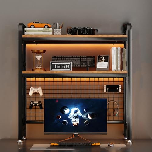 SEIFE Freistehendes 2-stöckiges Aufbewahrungsregal für die Arbeitsplatte, Schreibtisch-Bücherregal, Bücherregal für Studentenwohnheime(Black Double Layer,135cm/53.1in) von SEIFE