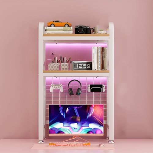 SEIFE Freistehendes 2-stöckiges Aufbewahrungsregal für die Arbeitsplatte, Schreibtisch-Bücherregal, Bücherregal für Studentenwohnheime(White Double Layer,55cm/21.6in) von SEIFE
