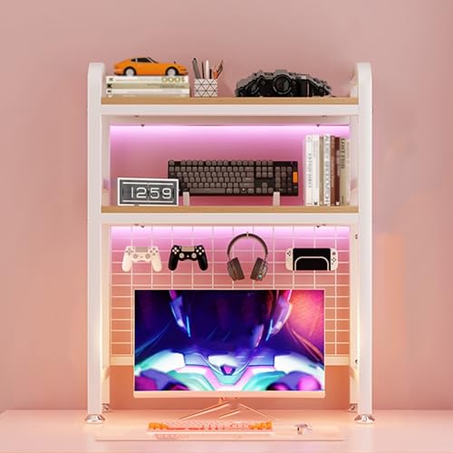 SEIFE Freistehendes 2-stöckiges Aufbewahrungsregal für die Arbeitsplatte, Schreibtisch-Bücherregal, Bücherregal für Studentenwohnheime(White Double Layer,75cm/29.5in) von SEIFE