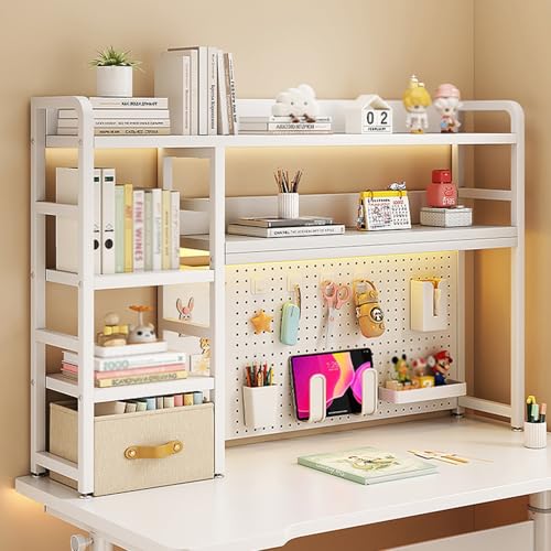 SEIFE Schreibtischaufsatz für Studentenwohnheim, Schreibtisch-Bücherregal, Aufbewahrungsregal für den Schreibtisch, Bücherregal mit Stecktafel für Studenten(White,135cm/53in) von SEIFE