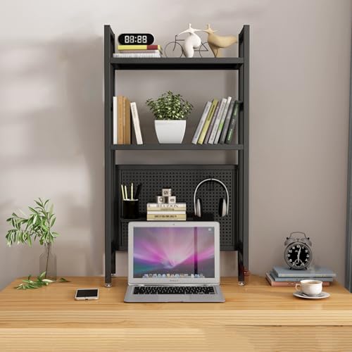 Weißer Schreibtischaufsatz für Studentenwohnheim, Bücherregal mit Stecktafel(Black Double Layer,55cm/21.6in) von SEIFE